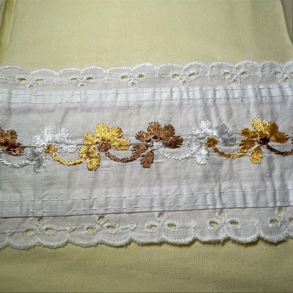 Vintage Cafe Kitchen Curtains Embroidered Lace Retro Flowers Brown Orange Yellow